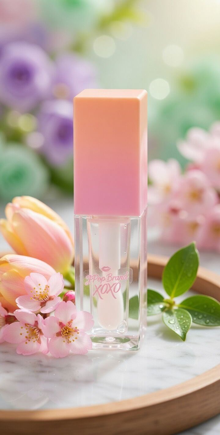 Lip Oil in a floral setting with soft glossy finish, promoting hydration and natural beauty.